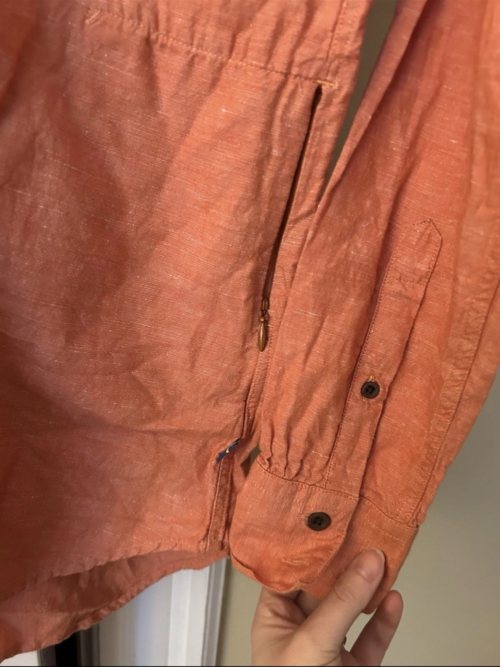 Fjallraven orange button down collarless long sleeve shirt woman's small - Picture 3 of 5